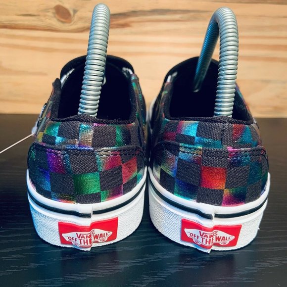Vans Asher Checkered Shimmering Canvas Slip Ons - Picture 7 of 9